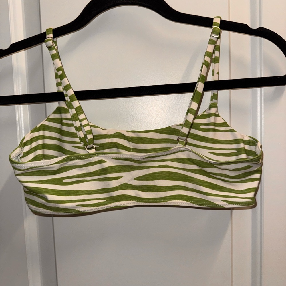 Green and White Striped Bikini Top